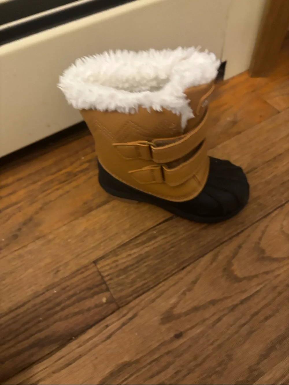Cat & Jack Kids Brown and Black Winter Snow Boots with White Faux Fur